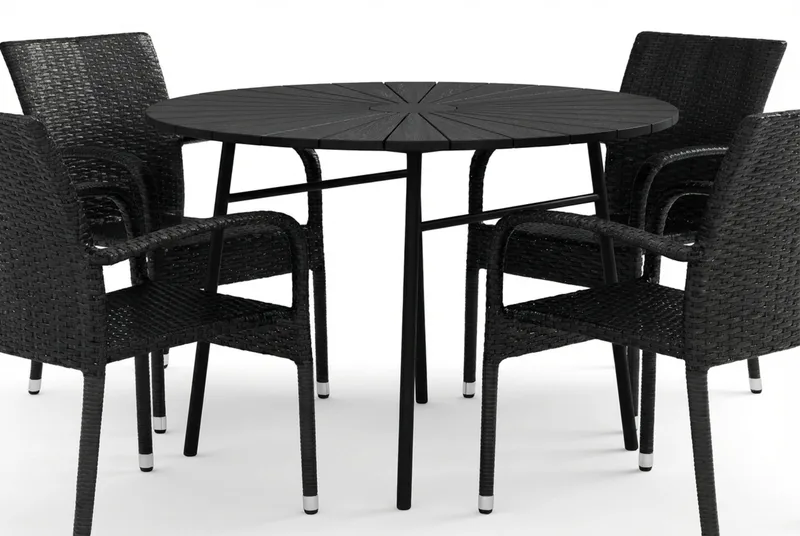 Tunis-ulkokäyttöön tarkoitettu pyöreä ruokailuryhmä 120 cm, 4 Thor Light -ulkonojaistuinta - Musta/Musta - Puutarhakalusteet - Ulkoryhmä - Ruokailuryhmät ulos