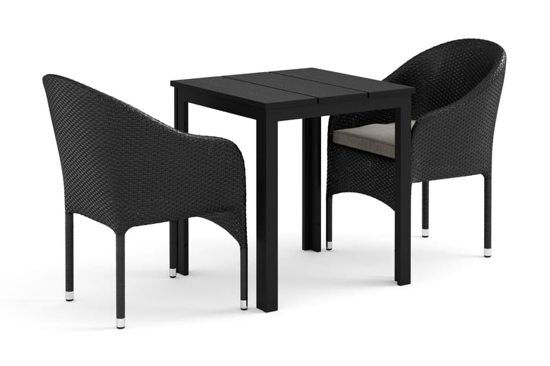 Tunis ulkokahvilaryhmä 70x70 cm, 2 Thor-nojatuolia - Musta/musta - Puutarhakalusteet - Ulkoryhmä - Ruokailuryhmät ulos