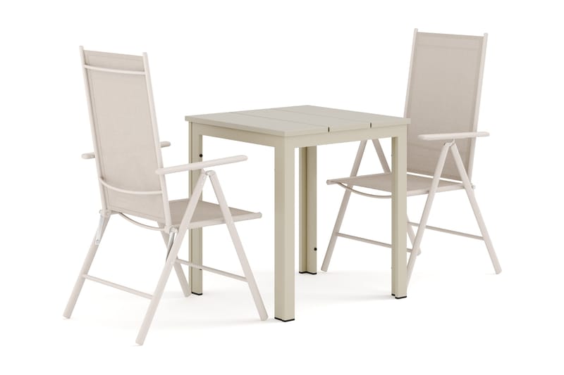 Tunis-ulkokahvilasetti 70x70 cm, 2 Maggie-säätötuolia, Beige/Beige