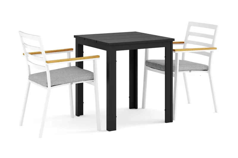 Tunis ulkokahvilasetti 70x70 cm, 2 Oliver-käsinojatuolia, Musta/Musta