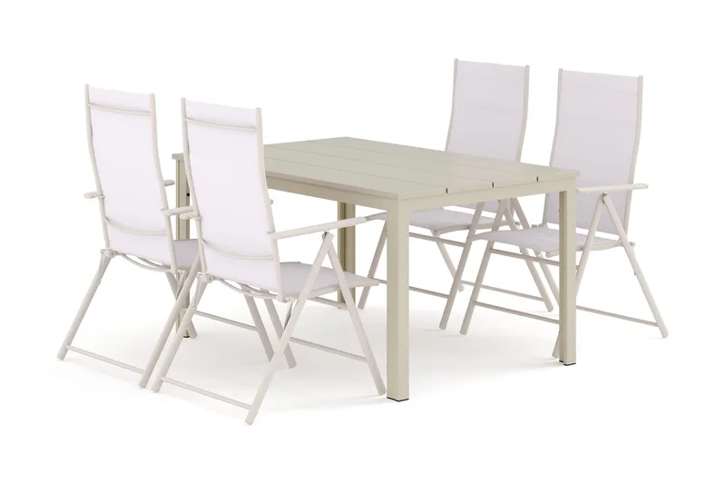Tunis ulkoruokailuryhmä 140x90 cm, 4 Sanna-säätötuolia - Beige/Beige - Puutarhakalusteet - Ulkoryhmä - Ruokailuryhmät ulos