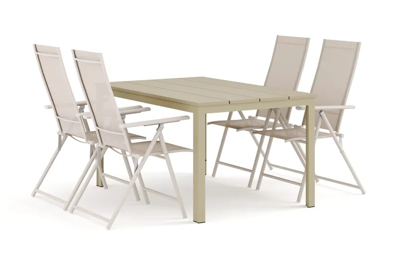 Tunis ulkoruokailuryhmä 140x90 cm, 4 Sanna-säätötuolia - Beige/Beige - Puutarhakalusteet - Ulkoryhmä - Ruokailuryhmät ulos