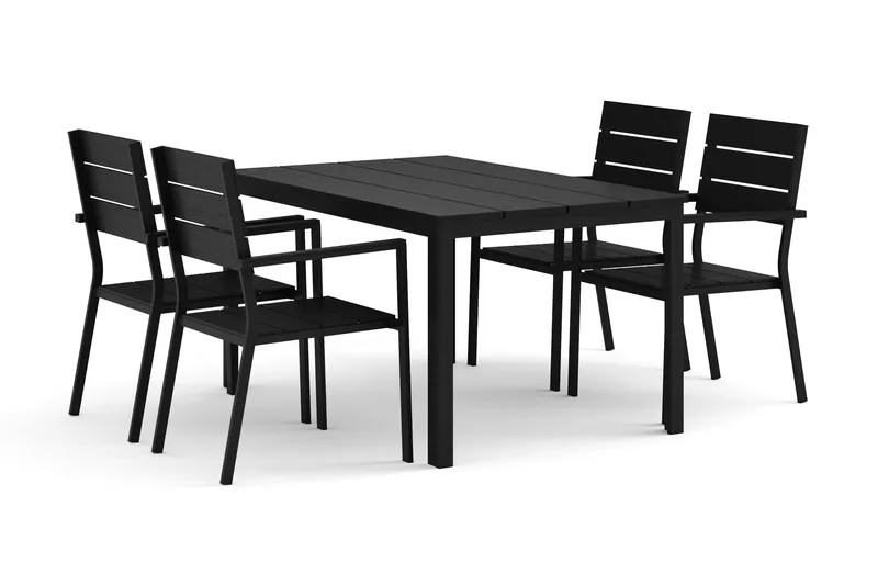 Tunis ulkoruokailuryhmä 140x90 cm, 4 Tunis-pinotuolia - Musta/Musta - Puutarhakalusteet - Ulkoryhmä - Ruokailuryhmät ulos