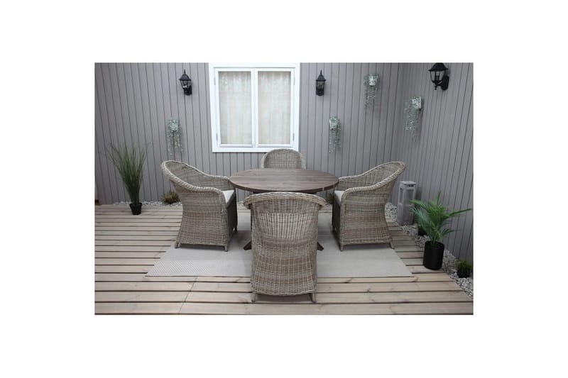 Ulkomöbeliryhmä Ø 112 cm pöytä & 4 Belize luonnonväriset tuolit Ruskea - Ruskea - Puutarhakalusteet - Ulkoryhmä - Ruokailuryhmät ulos