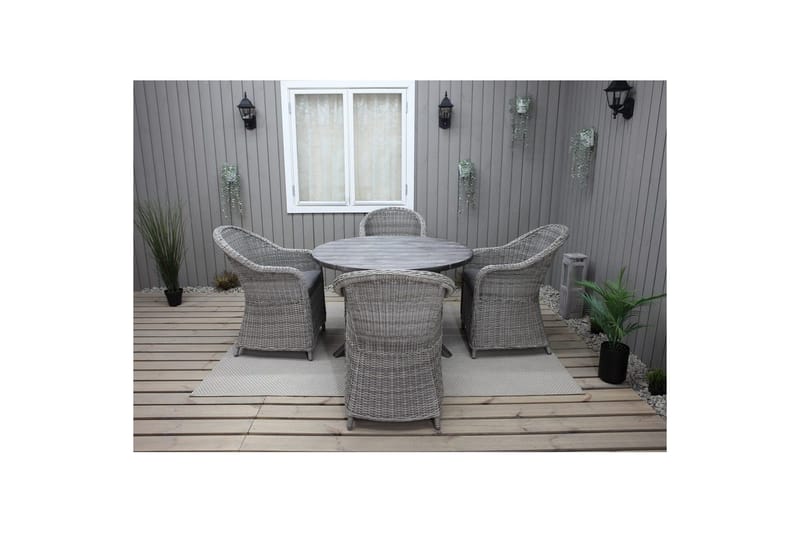 Ulkomöbeliryhmä Ø 112 cm pöytä & 4 Belize harmaat tuolit Harmaa - Harmaa - Puutarhakalusteet - Ulkoryhmä - Ruokailuryhmät ulos