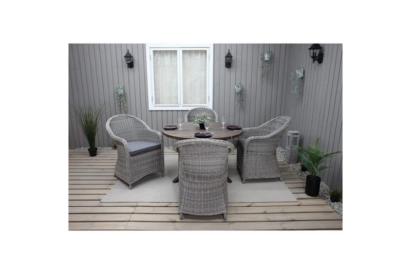 Ulkomöbeliryhmä Ø 112 cm pöytä & 4 Belize harmaat tuolit Ruskea - Ruskea - Puutarhakalusteet - Ulkoryhmä - Ruokailuryhmät ulos
