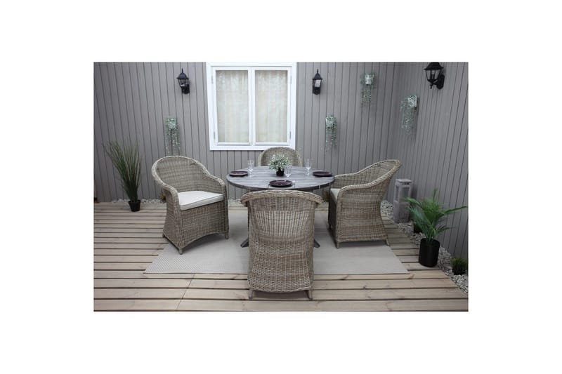 Ulkomöbeliryhmä Ø 112 cm pöytä & 4 Belize luonnonväriset tuolit Harmaa - Harmaa - Puutarhakalusteet - Ulkoryhmä - Ruokailuryhmät ulos