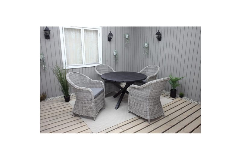 Ulkomöbeliryhmä Ø 112 cm pöytä & 4 Belize harmaat tuolit Musta, Musta