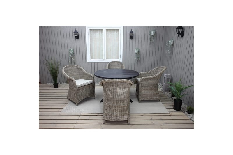 Ulkomöbeliryhmä Ø 112 cm pöytä & 4 Belize luonnonväriset tuolit Musta - Musta - Puutarhakalusteet - Ulkoryhmä - Ruokailuryhmät ulos