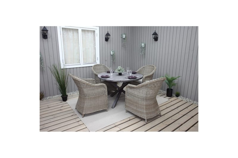 Ulkomöbeliryhmä Ø 112 cm pöytä & 4 Belize luonnonväriset tuolit Harmaa - Harmaa - Puutarhakalusteet - Ulkoryhmä - Ruokailuryhmät ulos