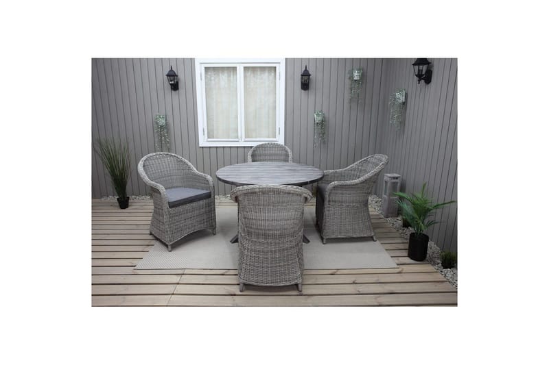 Ulkomöbeliryhmä Ø 112 cm pöytä & 4 Belize harmaat tuolit Harmaa - Harmaa - Puutarhakalusteet - Ulkoryhmä - Ruokailuryhmät ulos