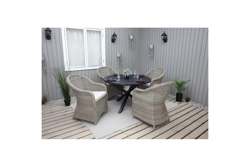 Ulkomöbeliryhmä Ø 112 cm pöytä & 4 Belize luonnonväriset tuolit Musta - Musta - Puutarhakalusteet - Ulkoryhmä - Ruokailuryhmät ulos