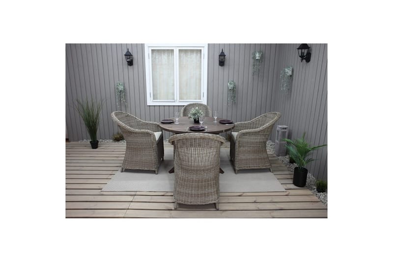Ulkomöbeliryhmä Ø 112 cm pöytä & 4 Belize luonnonväriset tuolit Ruskea - Ruskea - Puutarhakalusteet - Ulkoryhmä - Ruokailuryhmät ulos