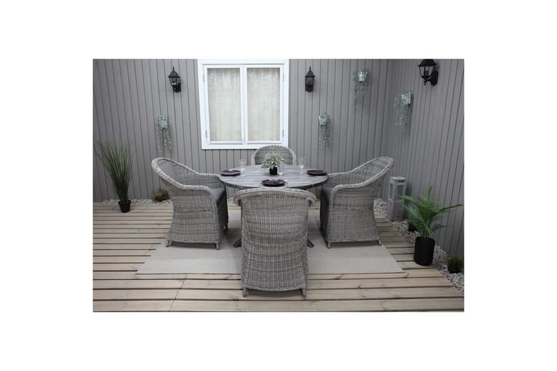 Ulkomöbeliryhmä Ø 112 cm pöytä & 4 Belize harmaat tuolit Harmaa - Harmaa - Puutarhakalusteet - Ulkoryhmä - Ruokailuryhmät ulos