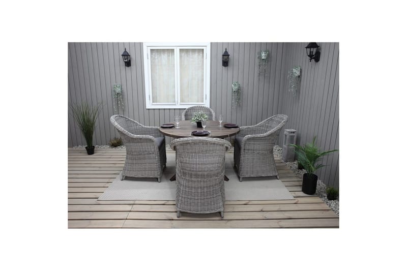 Ulkomöbeliryhmä Ø 112 cm pöytä & 4 Belize harmaat tuolit Ruskea - Ruskea - Puutarhakalusteet - Ulkoryhmä - Ruokailuryhmät ulos
