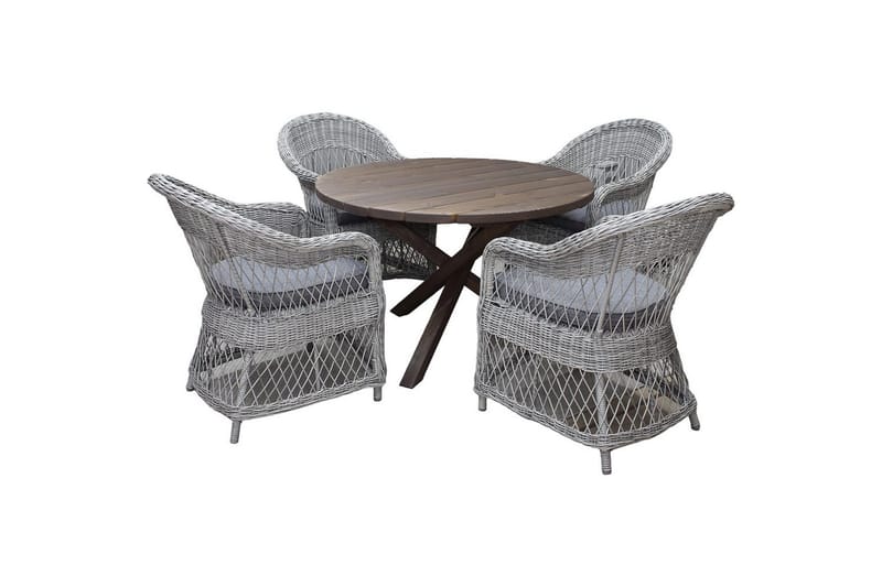 Ulkomöbeliryhmä Ø 112 cm pöytä & 4 Merida harmaat tuolit Ruskea, Ruskea