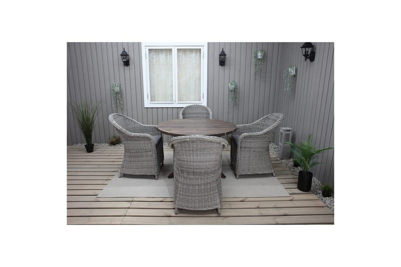 Ulkomöbeliryhmä Ø 112 cm pöytä & 4 Belize harmaat tuolit Ruskea - Ruskea - Puutarhakalusteet - Ulkoryhmä - Ruokailuryhmät ulos