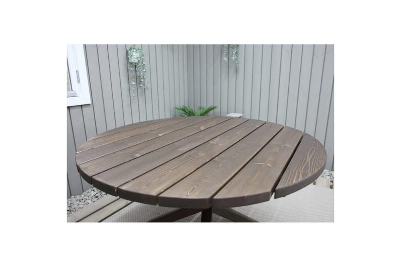 Ulkomöbeliryhmä Ø 112 cm pöytä & 4 Belize harmaat tuolit Ruskea - Ruskea - Puutarhakalusteet - Ulkoryhmä - Ruokailuryhmät ulos