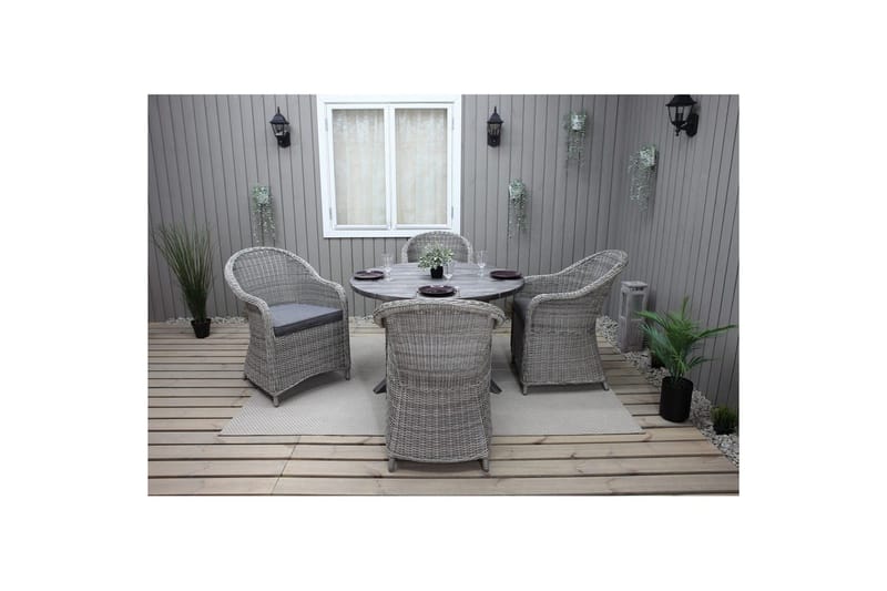 Ulkomöbeliryhmä Ø 112 cm pöytä & 4 Belize harmaat tuolit Harmaa - Harmaa - Puutarhakalusteet - Ulkoryhmä - Ruokailuryhmät ulos