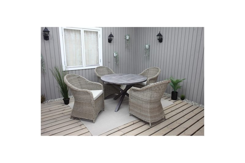 Ulkomöbeliryhmä Ø 112 cm pöytä & 4 Belize luonnonväriset tuolit Harmaa, Harmaa