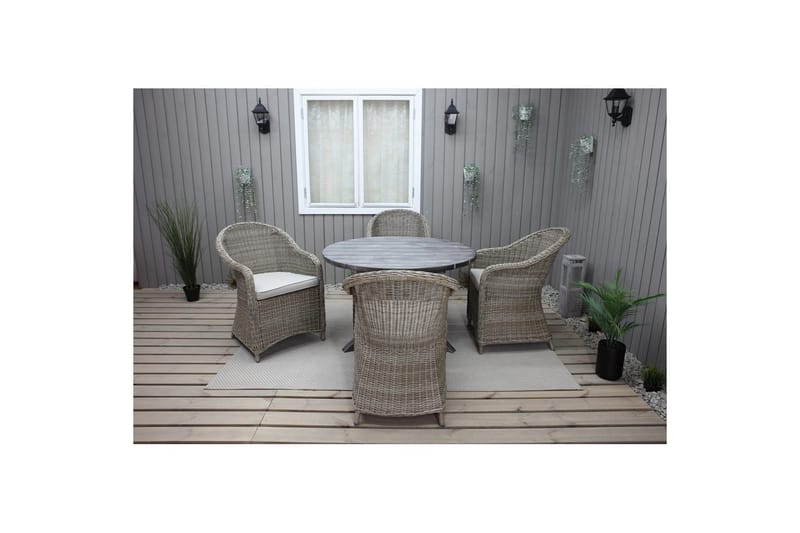 Ulkomöbeliryhmä Ø 112 cm pöytä & 4 Belize luonnonväriset tuolit Harmaa - Harmaa - Puutarhakalusteet - Ulkoryhmä - Ruokailuryhmät ulos