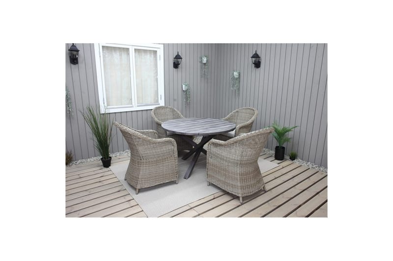 Ulkomöbeliryhmä Ø 112 cm pöytä & 4 Belize luonnonväriset tuolit Harmaa - Harmaa - Puutarhakalusteet - Ulkoryhmä - Ruokailuryhmät ulos