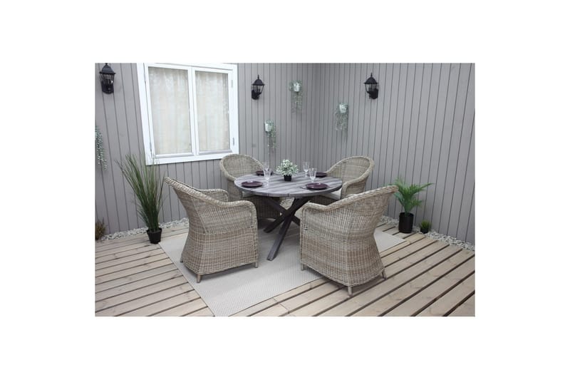 Ulkomöbeliryhmä Ø 112 cm pöytä & 4 Belize luonnonväriset tuolit Harmaa - Harmaa - Puutarhakalusteet - Ulkoryhmä - Ruokailuryhmät ulos