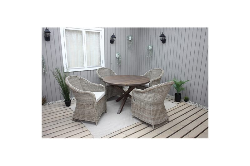 Ulkomöbeliryhmä Ø 112 cm pöytä & 4 Belize luonnonväriset tuolit Ruskea - Ruskea - Puutarhakalusteet - Ulkoryhmä - Ruokailuryhmät ulos