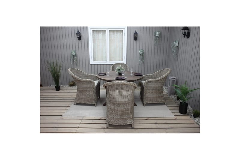 Ulkomöbeliryhmä Ø 112 cm pöytä & 4 Belize luonnonväriset tuolit Ruskea - Ruskea - Puutarhakalusteet - Ulkoryhmä - Ruokailuryhmät ulos