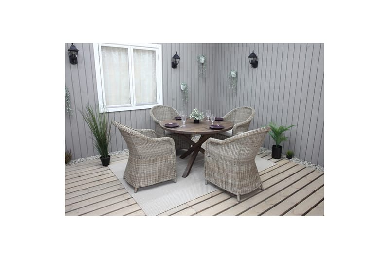 Ulkomöbeliryhmä Ø 112 cm pöytä & 4 Belize luonnonväriset tuolit Ruskea - Ruskea - Puutarhakalusteet - Ulkoryhmä - Ruokailuryhmät ulos