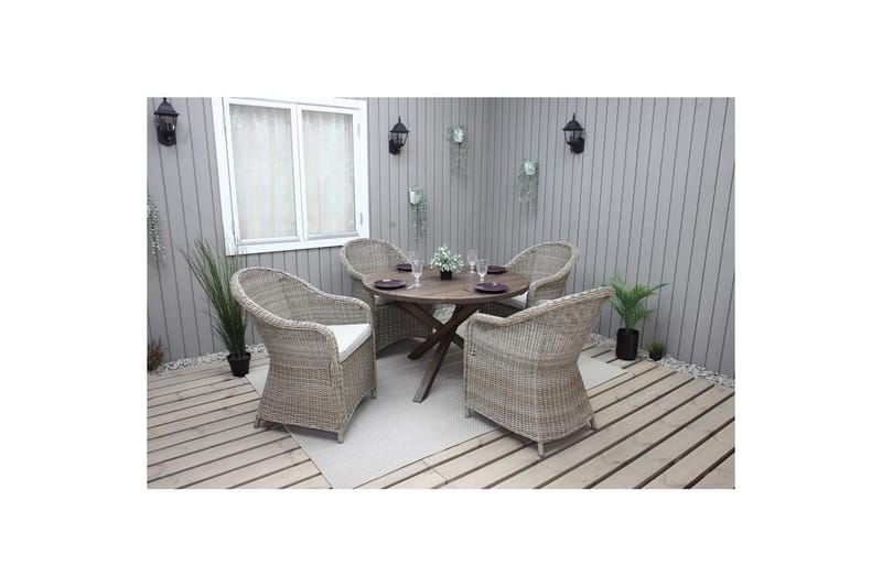 Ulkomöbeliryhmä Ø 112 cm pöytä & 4 Belize luonnonväriset tuolit Ruskea - Ruskea - Puutarhakalusteet - Ulkoryhmä - Ruokailuryhmät ulos