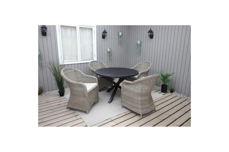 Ulkomöbeliryhmä Ø 112 cm pöytä & 4 Belize luonnonväriset tuolit Musta, Musta