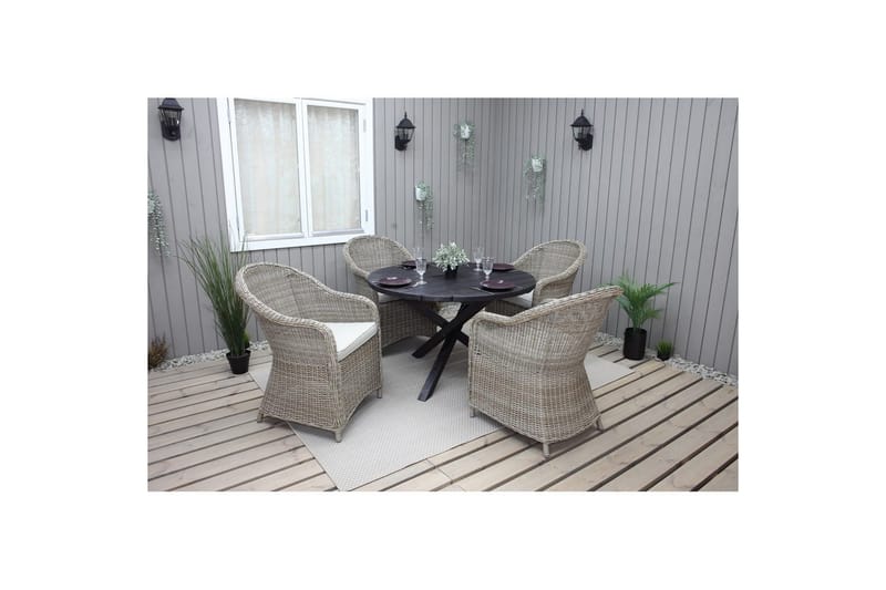 Ulkomöbeliryhmä Ø 112 cm pöytä & 4 Belize luonnonväriset tuolit Musta - Musta - Puutarhakalusteet - Ulkoryhmä - Ruokailuryhmät ulos