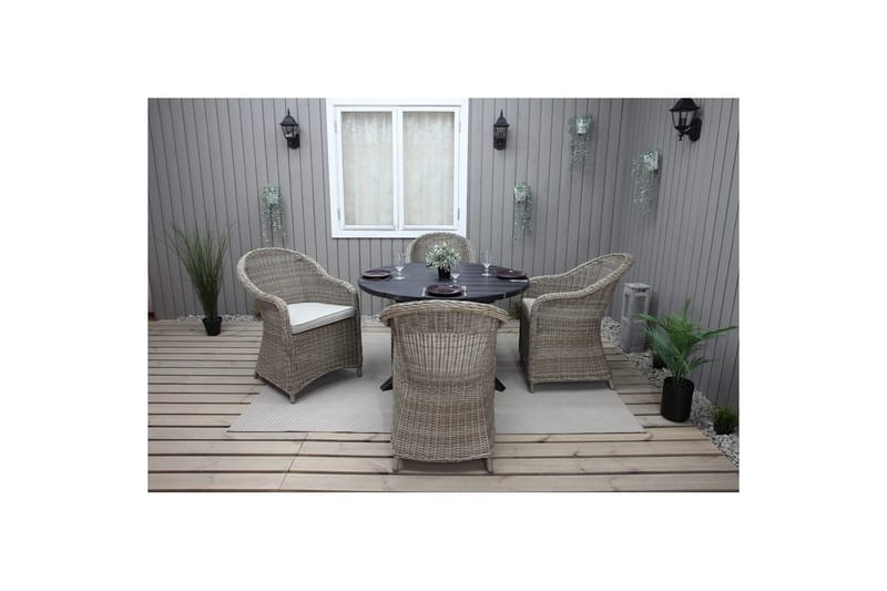 Ulkomöbeliryhmä Ø 112 cm pöytä & 4 Belize luonnonväriset tuolit Musta - Musta - Puutarhakalusteet - Ulkoryhmä - Ruokailuryhmät ulos