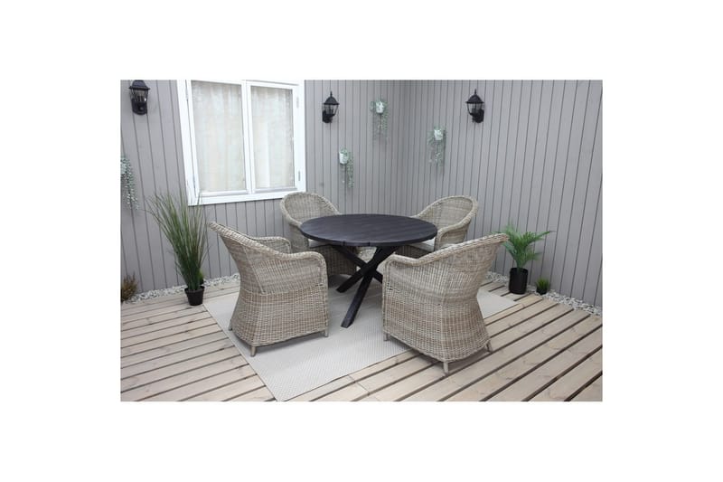 Ulkomöbeliryhmä Ø 112 cm pöytä & 4 Belize luonnonväriset tuolit Musta - Musta - Puutarhakalusteet - Ulkoryhmä - Ruokailuryhmät ulos