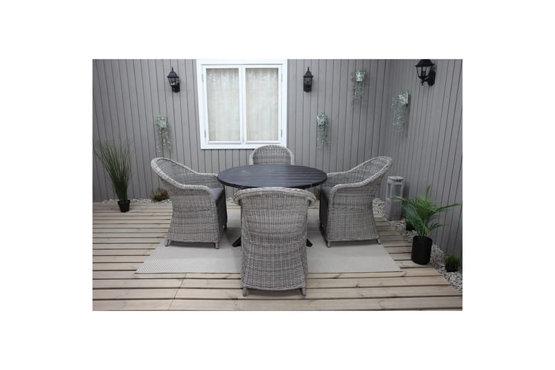 Ulkomöbeliryhmä Ø 112 cm pöytä & 4 Belize harmaat tuolit Musta - Musta - Puutarhakalusteet - Ulkoryhmä - Ruokailuryhmät ulos