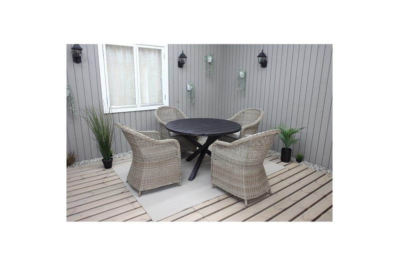 Ulkomöbeliryhmä Ø 112 cm pöytä & 4 Belize luonnonväriset tuolit Musta - Musta - Puutarhakalusteet - Ulkoryhmä - Ruokailuryhmät ulos