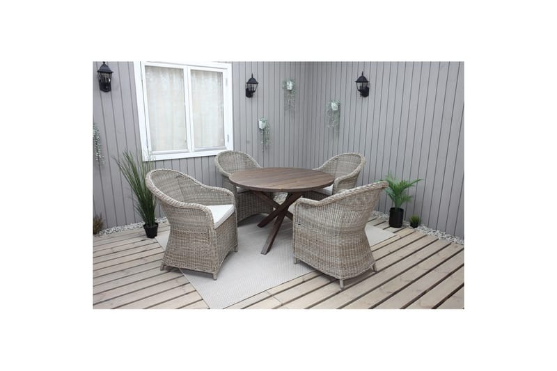 Ulkomöbeliryhmä Ø 112 cm pöytä & 4 Belize luonnonväriset tuolit Ruskea, Ruskea
