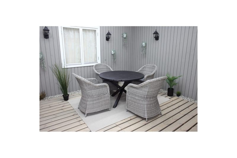 Ulkomöbeliryhmä Ø 112 cm pöytä & 4 Belize harmaat tuolit Musta - Musta - Puutarhakalusteet - Ulkoryhmä - Ruokailuryhmät ulos