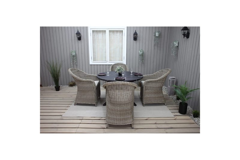 Ulkomöbeliryhmä Ø 112 cm pöytä & 4 Belize luonnonväriset tuolit Musta - Musta - Puutarhakalusteet - Ulkoryhmä - Ruokailuryhmät ulos