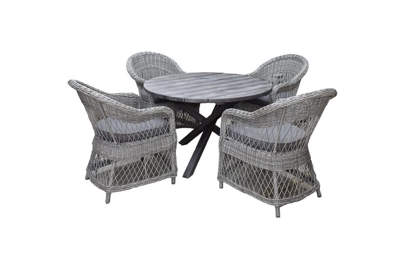 Ulkomöbeliryhmä Ø 112 cm pöytä & 4 Merida harmaat tuolit Harmaa, Harmaa
