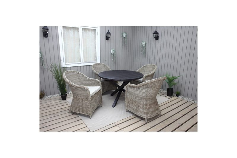 Ulkomöbeliryhmä Ø 112 cm pöytä & 4 Belize luonnonväriset tuolit Musta, Musta