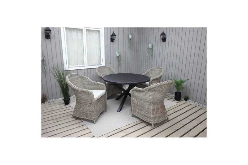 Ulkomöbeliryhmä Ø 112 cm pöytä & 4 Belize luonnonväriset tuolit Musta, Musta