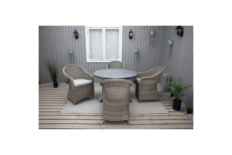 Ulkomöbeliryhmä Ø 112 cm pöytä & 4 Belize luonnonväriset tuolit Harmaa - Harmaa - Puutarhakalusteet - Ulkoryhmä - Ruokailuryhmät ulos