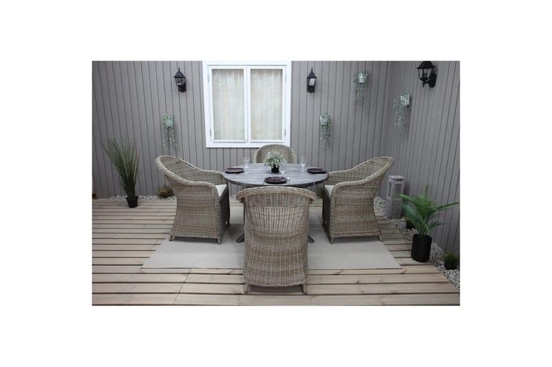 Ulkomöbeliryhmä Ø 112 cm pöytä & 4 Belize luonnonväriset tuolit Harmaa - Harmaa - Puutarhakalusteet - Ulkoryhmä - Ruokailuryhmät ulos