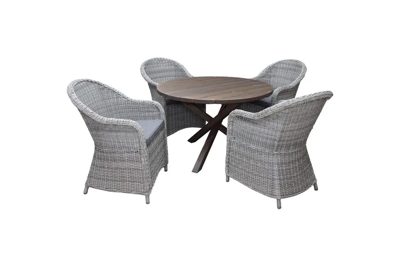 Ulkomöbeliryhmä Ø 112 cm pöytä & 4 Belize harmaat tuolit Ruskea - Ruskea - Puutarhakalusteet - Ulkoryhmä - Ruokailuryhmät ulos