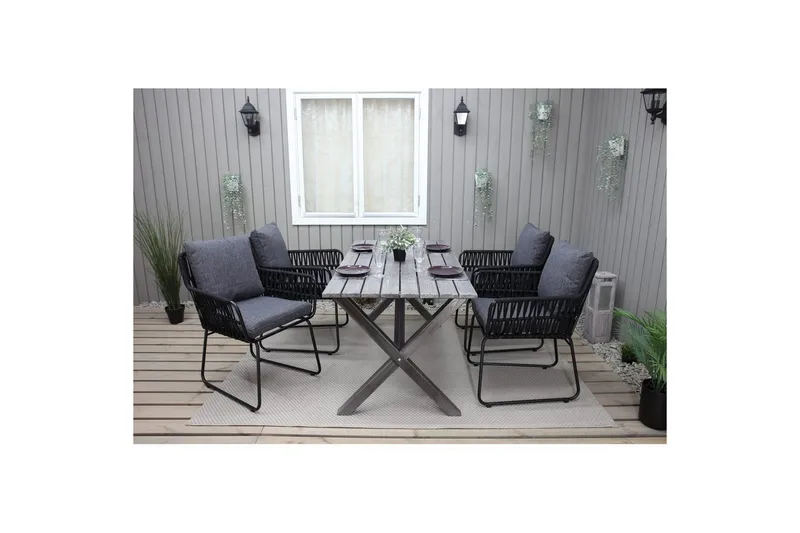 Ulkomöbeliryhmä 150 cm pöytä & 4 Levanto harmaat tuolit Harmaa - Harmaa - Puutarhakalusteet - Ulkoryhmä - Ruokailuryhmät ulos