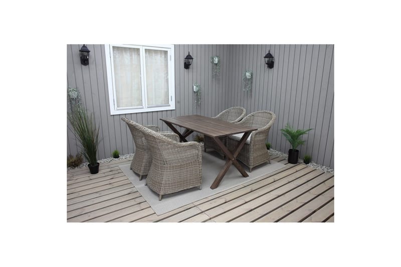 Ulkomöbeliryhmä 150 cm pöytä & 4 Belize luonnonväriset tuolit Ruskea - Ruskea - Puutarhakalusteet - Ulkoryhmä - Ruokailuryhmät ulos