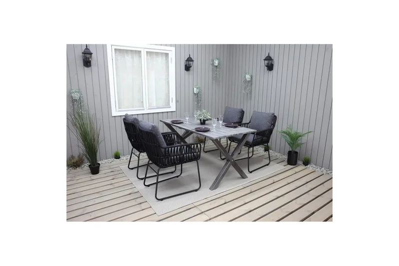 Ulkomöbeliryhmä 150 cm pöytä & 4 Levanto harmaat tuolit Harmaa - Harmaa - Puutarhakalusteet - Ulkoryhmä - Ruokailuryhmät ulos