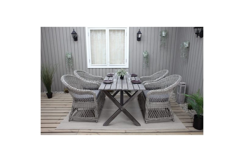 Ulkomöbeliryhmä 150 cm pöytä & 4 Merida harmaat tuolit Harmaa - Harmaa - Puutarhakalusteet - Ulkoryhmä - Ruokailuryhmät ulos